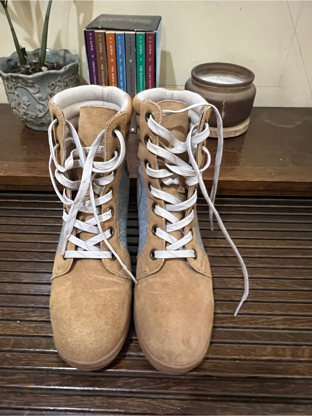 Serra Tan Suede Lace-Up Ankle Boots